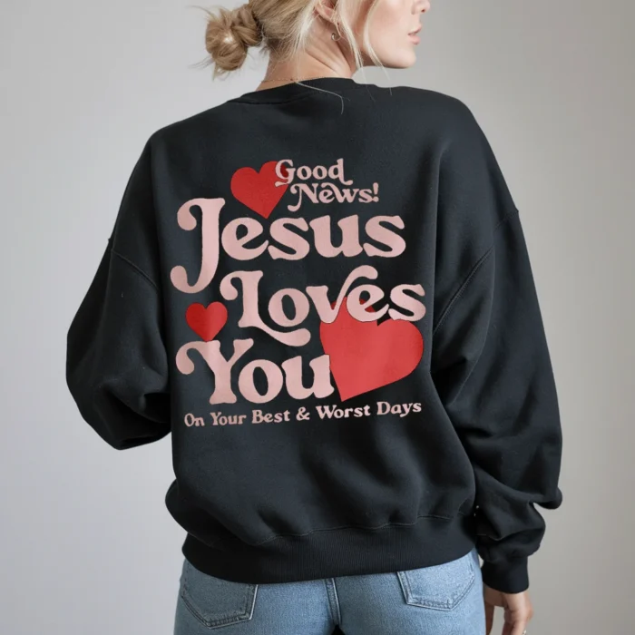 Celebrate His Love with the Jesus Loves You Sweatshirt black