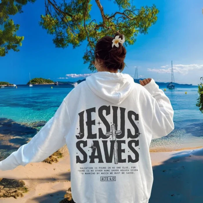 Comfortable and Inspiring Jesus Saves Hoodie White