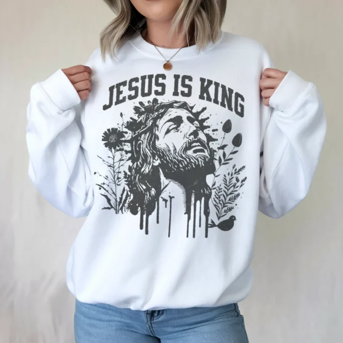 Jesus Is King Sweatshirt Share His Reign in Comfort White