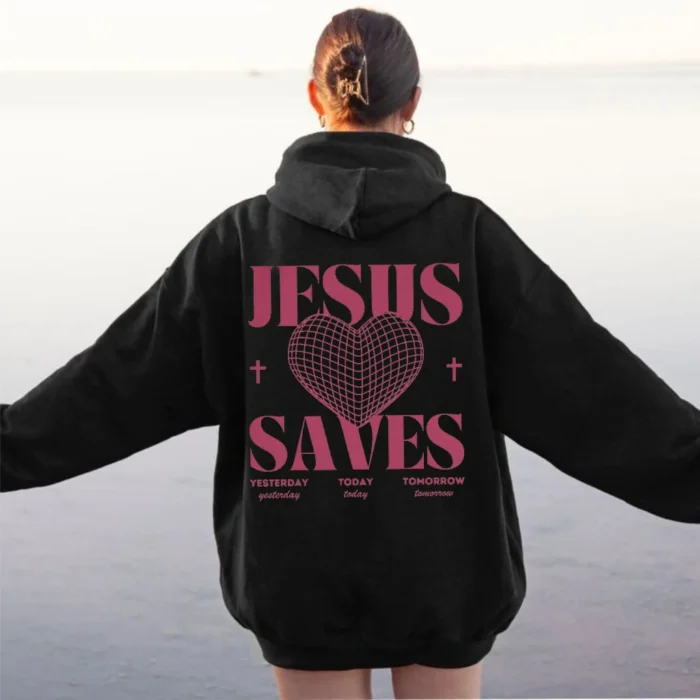 Jesus Saves Hoodie A Statement of Hope and Faith blalck