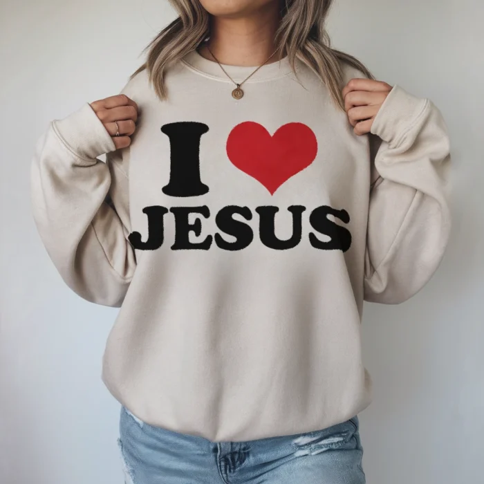 Show the World Your Faith with the I Love Jesus Sweatshirt Sand