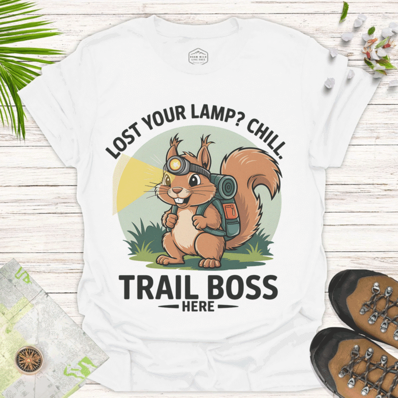 Adventure Squirrel T-Shirt for Campers and Nature Fans - white