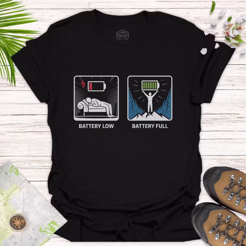 Battery Level — Tee for Tech Lovers & Relaxation Vibes