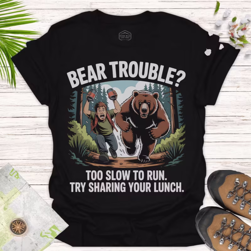 Bear Trouble — Funny Tee for Nature Lovers & Outdoor Adventures - black