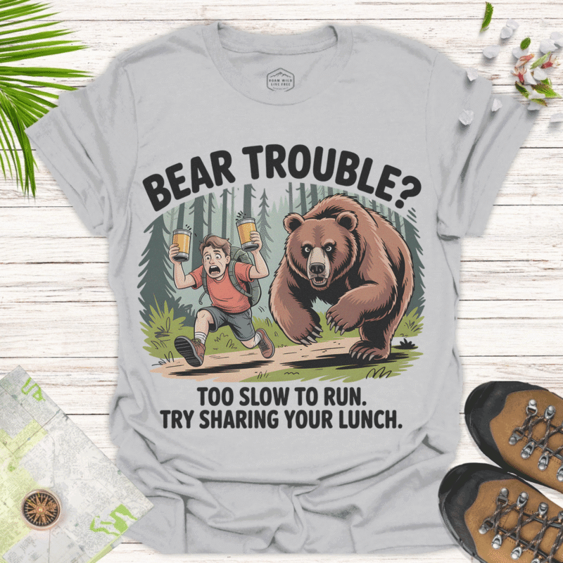 Bear Trouble — Humorous Tee for Nature Lovers & Adventurers - ice grey