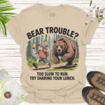 Bear Trouble — Humorous Tee for Nature Lovers & Adventurers - sand