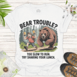 Bear Trouble — Humorous Tee for Nature Lovers & Adventurers - white
