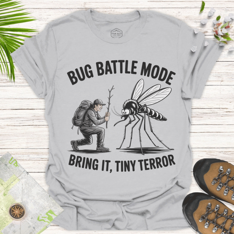 Bug Battle Mode — Fun Cartoon Insect Tee - ice grey