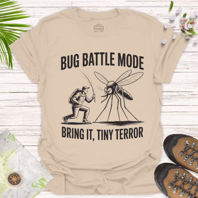 Bug Battle Mode — Fun Outdoor Survival Tee - sand