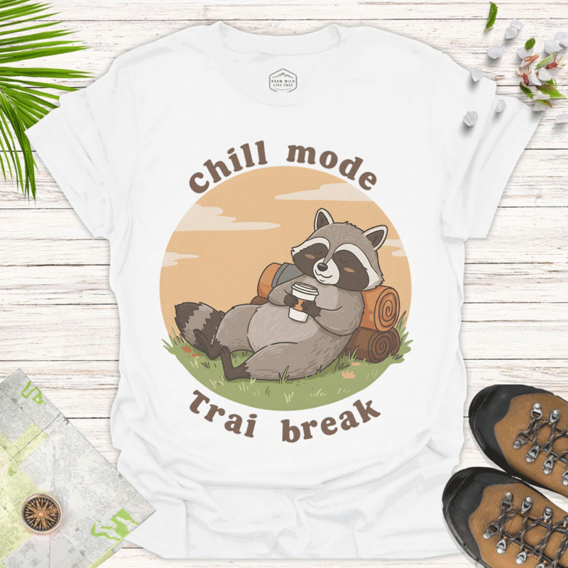 Chill Mode Raccoon Tee – Casual Unisex Relaxed Fit Shirt white