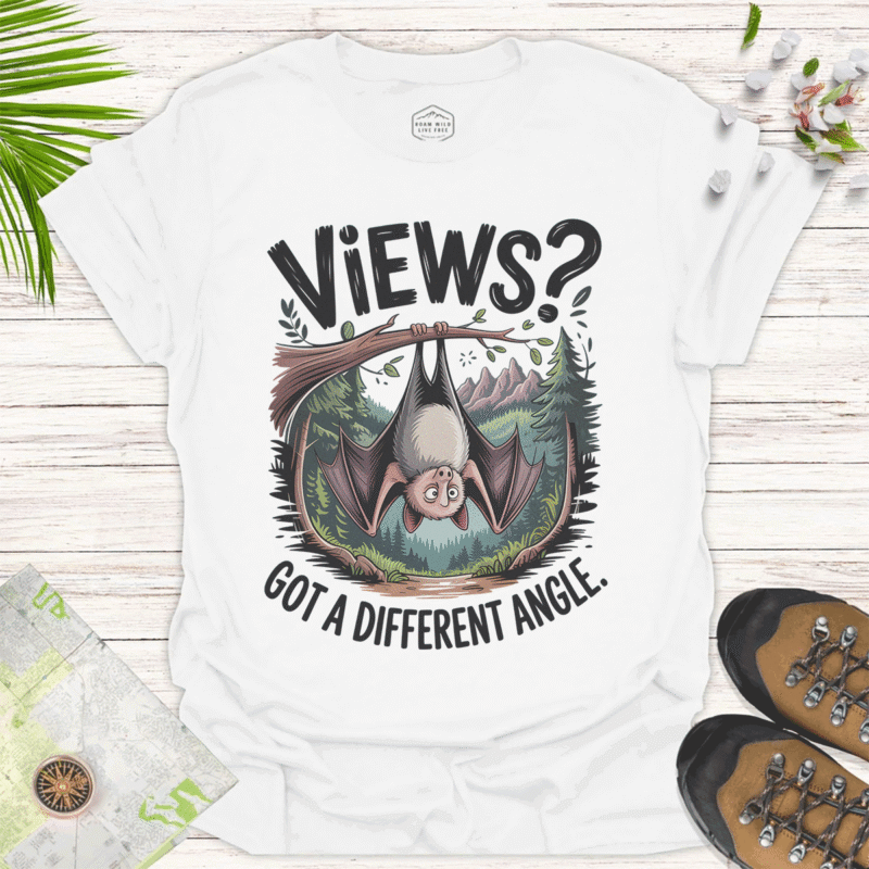 Clever Upside-Down Bat T-Shirt - Humorous Perspective - white