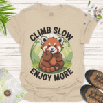 Climb Slow, Enjoy More – Cute Red Panda Relaxed Fit Tee -sand