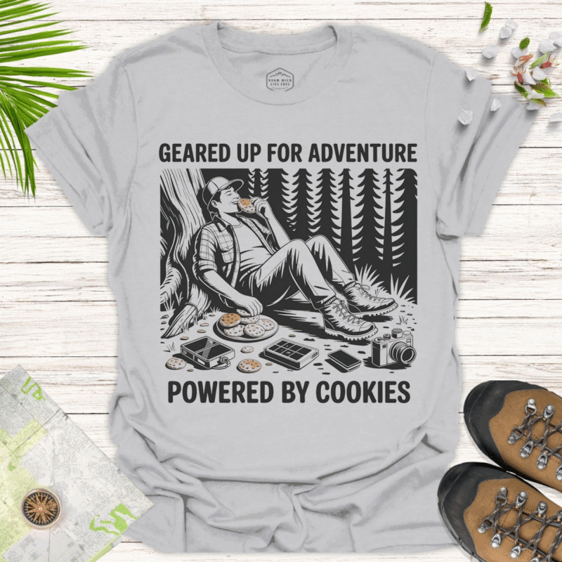 Cookie-Fueled Hiker T-Shirt - Funny Outdoor Adventure - ice grey