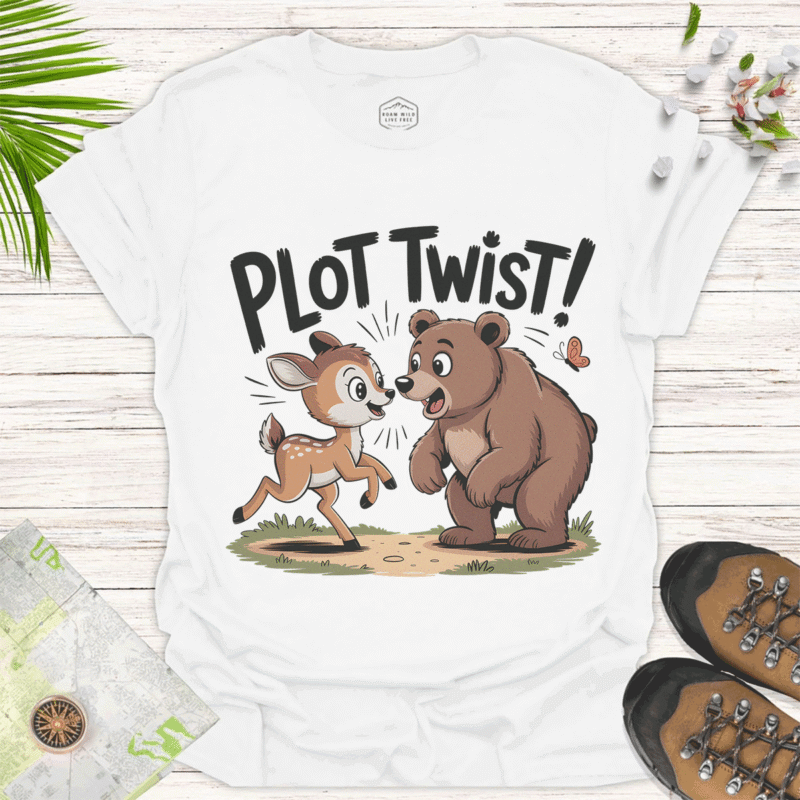 Funny Deer & Bear Plot Twist Tee - Cute Animal Friends - white