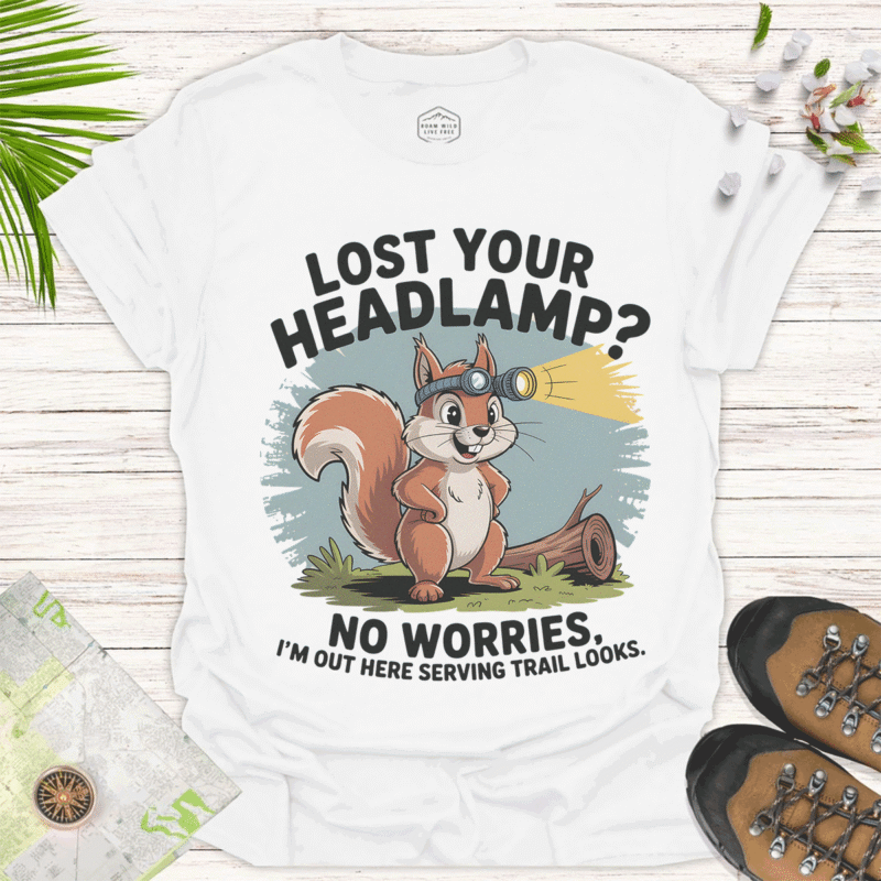 Funny Lost Headlamp Squirrel T-Shirt - Perfect for Outdoor Lovers-white