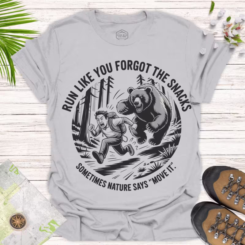 Funny Nature Graphic T-Shirt - 'Run Like You Forgot The Snacks' - ice grey