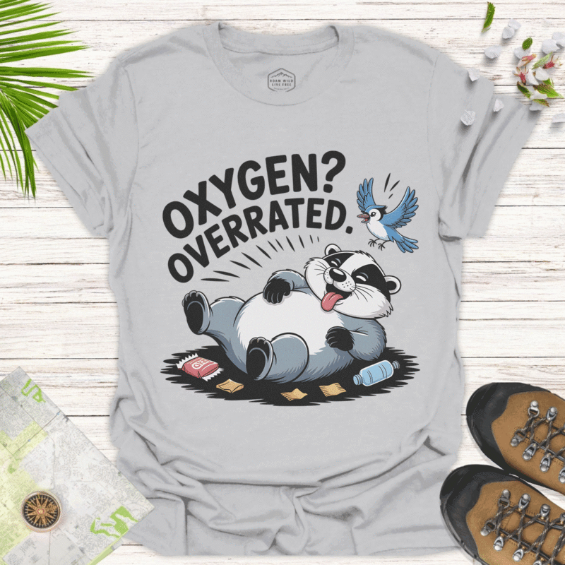 Funny Post-Snack Badger T-Shirt - Oxygen Overrated Gift - ice grey