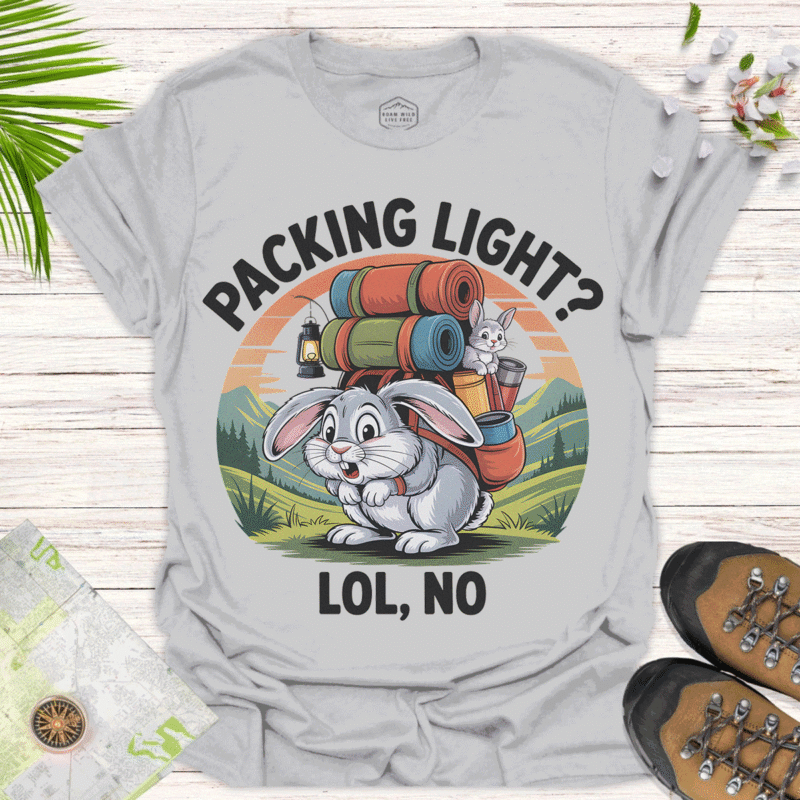 Funny Squirrel Hiker Tee - "Packing Light?" Camping