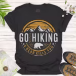 Go Hiking — Outdoor Adventure Tee with Bear Graphic - black
