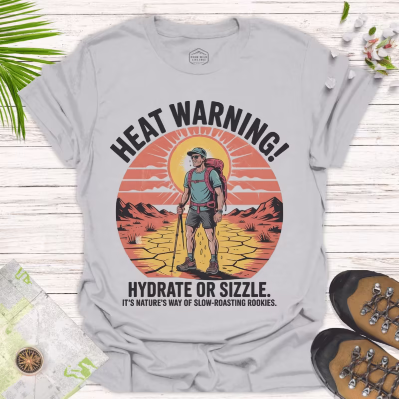 Heat Warning — Hydrate or Sizzle Outdoor Adventure Tee - ice grey