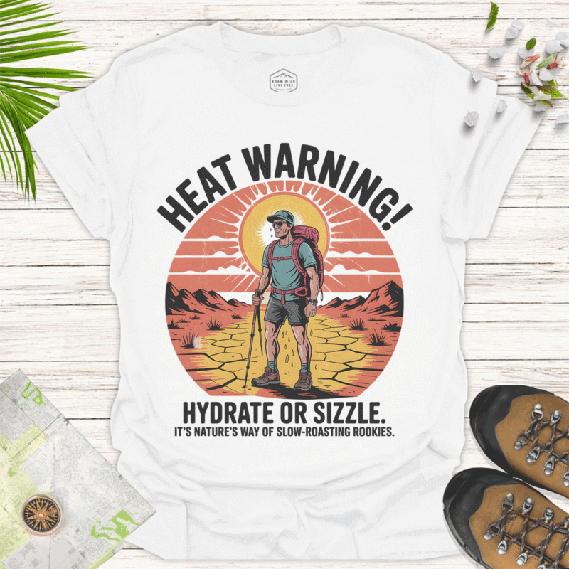 Heat Warning — Hydrate or Sizzle Outdoor Adventure Tee - white