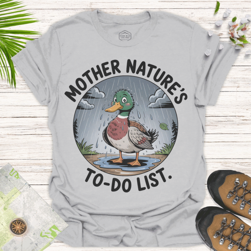 Humorous Rainy Duck Tee - Nature's Daily To-Do List Gift - ice grey