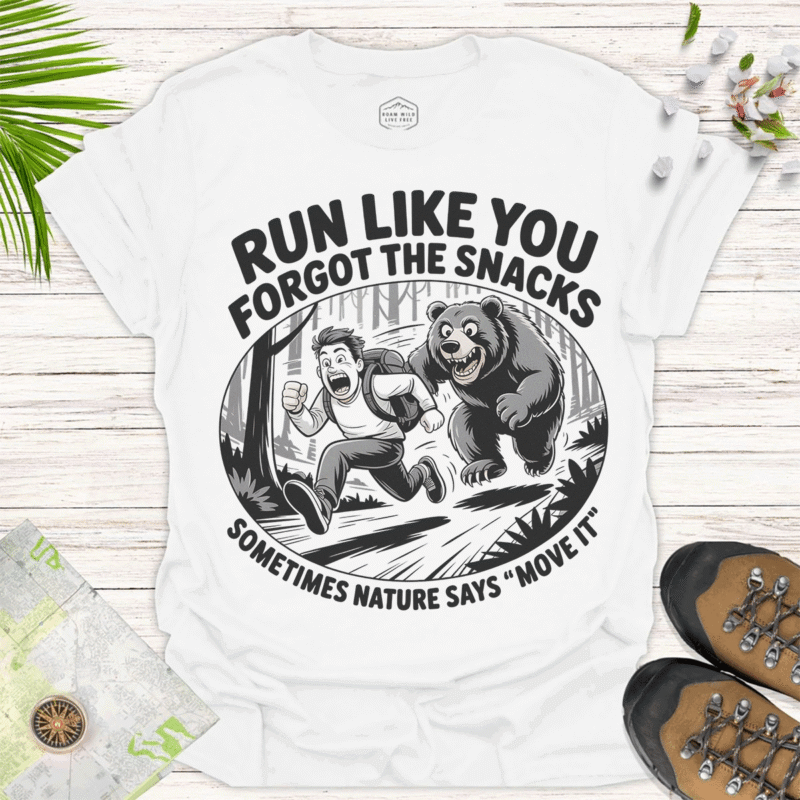 Humorous Unisex T-Shirt - 'Run Like You Forgot The Snacks' - white