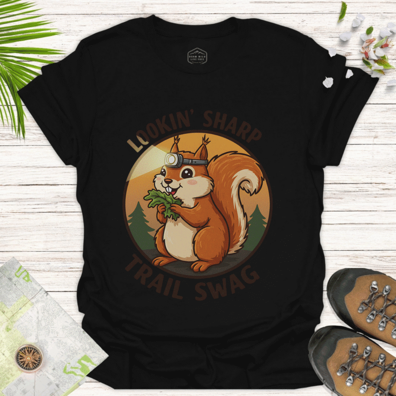 Lookin' Sharp on the Trail – Bold Squirrel Tee for Outdoor Fun - black