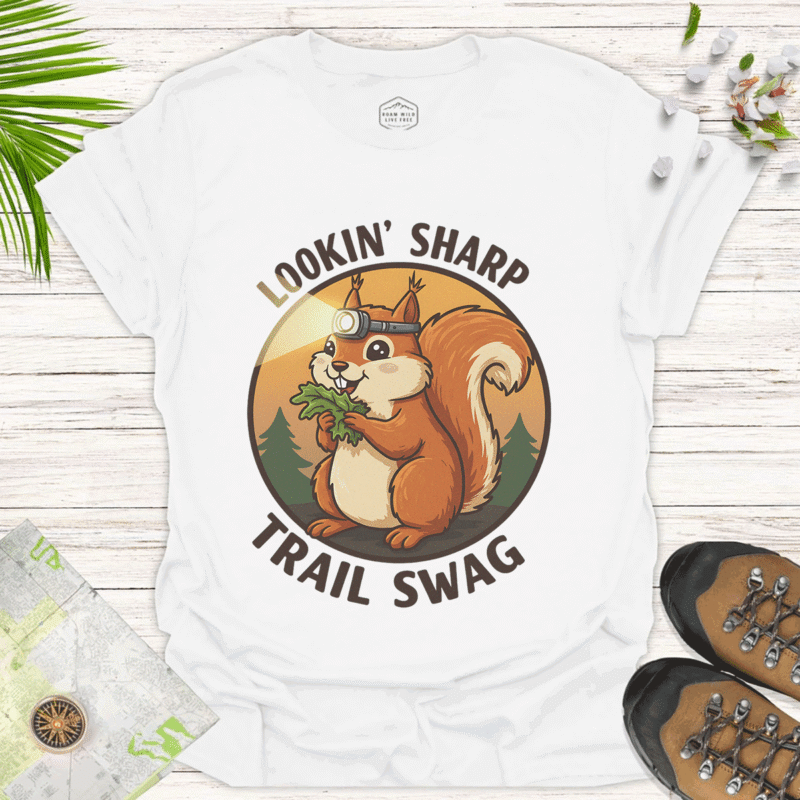 Lookin' Sharp on the Trail – Bold Squirrel Tee for Outdoor Fun - white