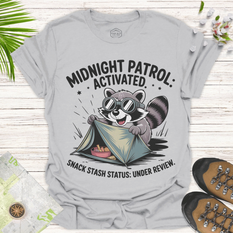 Midnight Patrol Raccoon T-Shirt - Snack Stash Status Under Review