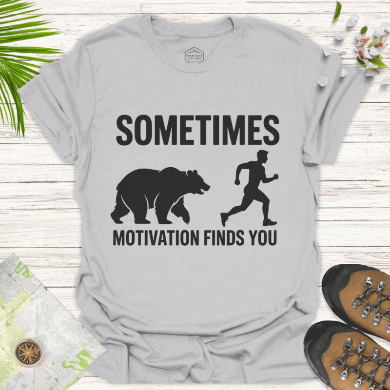 Motivational Bear Unisex T-Shirt - Sometimes Motivation Finds You - ice grey