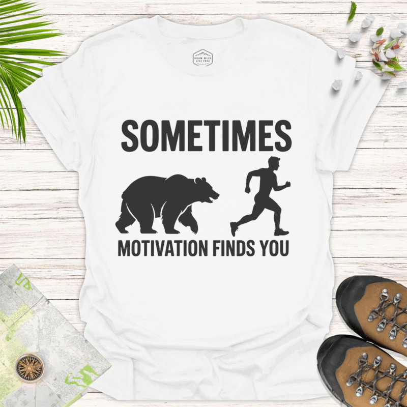 Motivational Bear Unisex T-Shirt - Sometimes Motivation Finds You - white