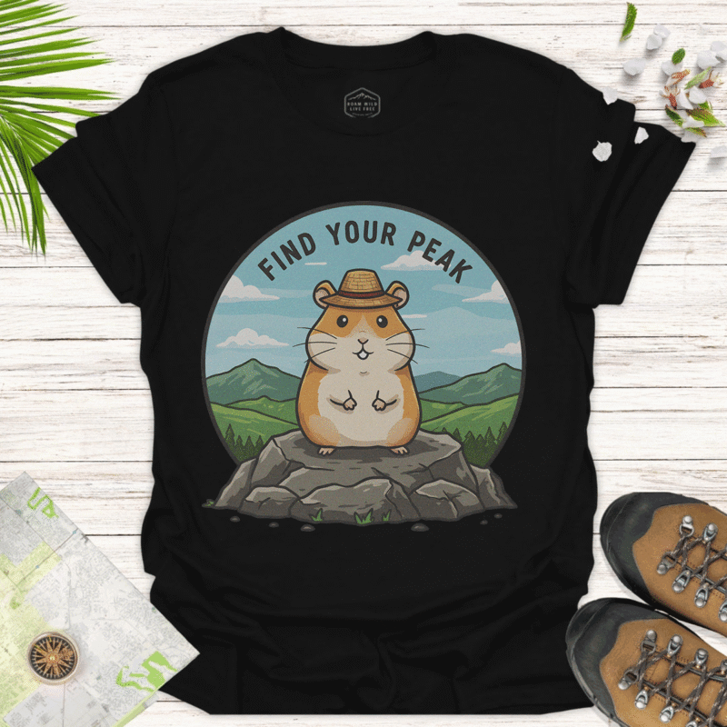 Motivational Outdoor Shirt with Cute Animal Graphic Design - black