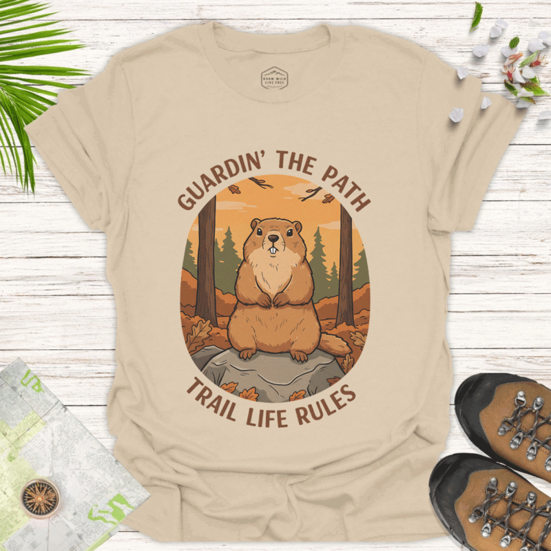 Nature-Inspired Softstyle Tee with Bear Design – Adventure Ready - sand
