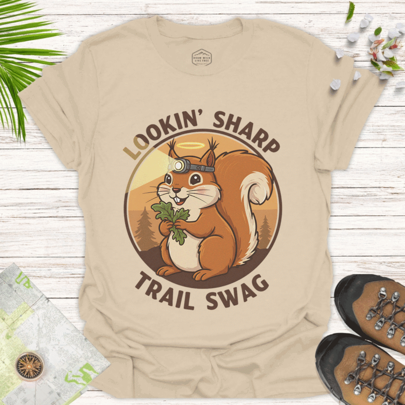 Nature Lover’s Squirrel Tee – Casual Funny Hiking Shirt - sand