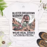 Outdoor Adventure T-Shirt - Blister Breakdown Warning Graphic Tee - white