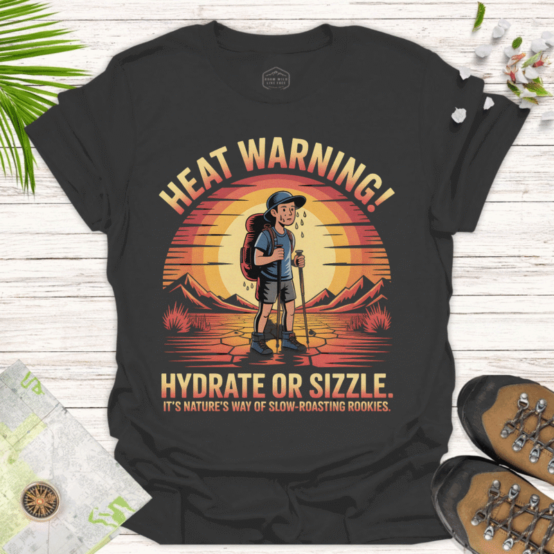 Outdoor Adventure T-Shirt - Heat Warning! Hydrate or Sizzle - black