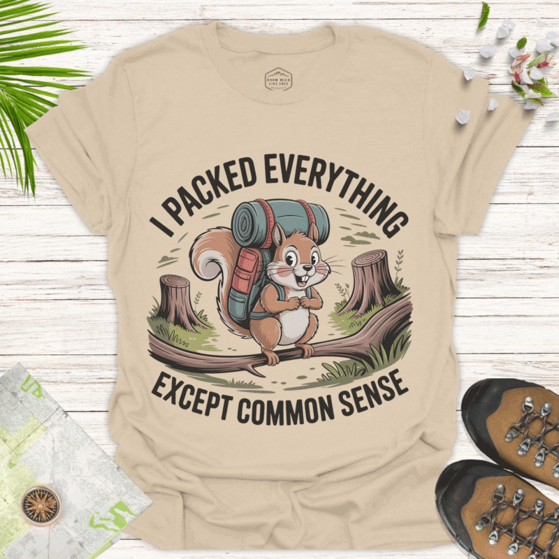 Pack Light, Laugh Hard – Funny Camping Graphic Tee - sand