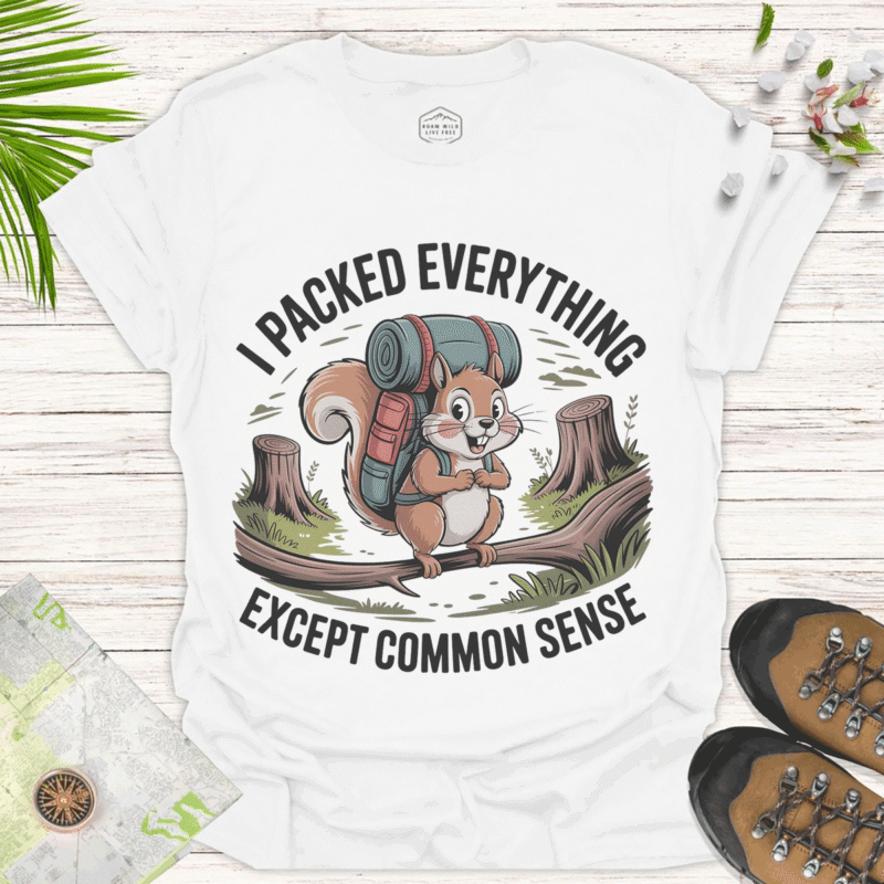 Pack Light, Laugh Hard – Funny Camping Graphic Tee - white