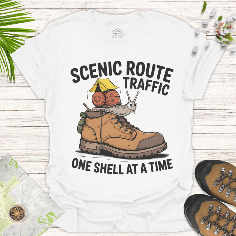 Scenic Route Camping T-Shirt - One Shell at a Time - white