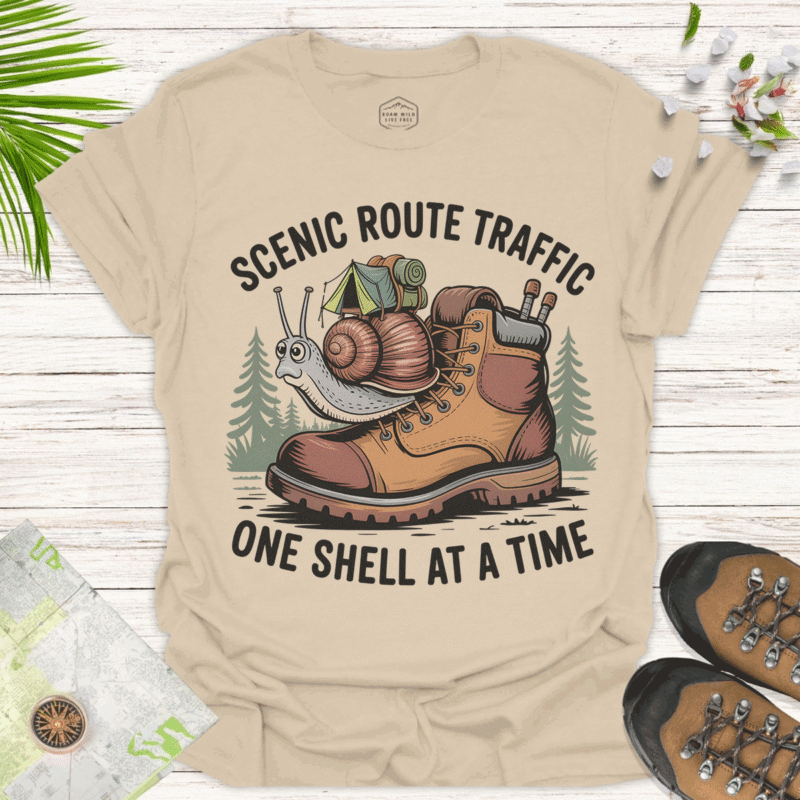 Scenic Route Snail — One Shell at a Time Adventure Tee