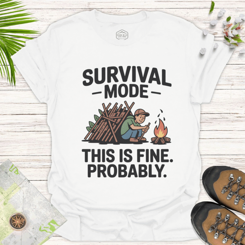 Survival Mode This is Fine. Probably. Funny Tee. - white
