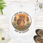 Tired But Steady Bear Tee – Unisex Outdoor Adventure Shirt white