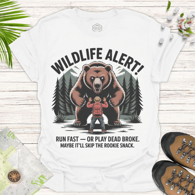 Wildlife Alert Bear — Funny Outdoor Adventure Tee - white