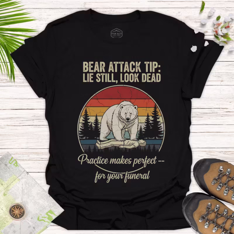 Bear Attack Tip Tee – Funny Outdoor Shirt for Nature Lovers - black