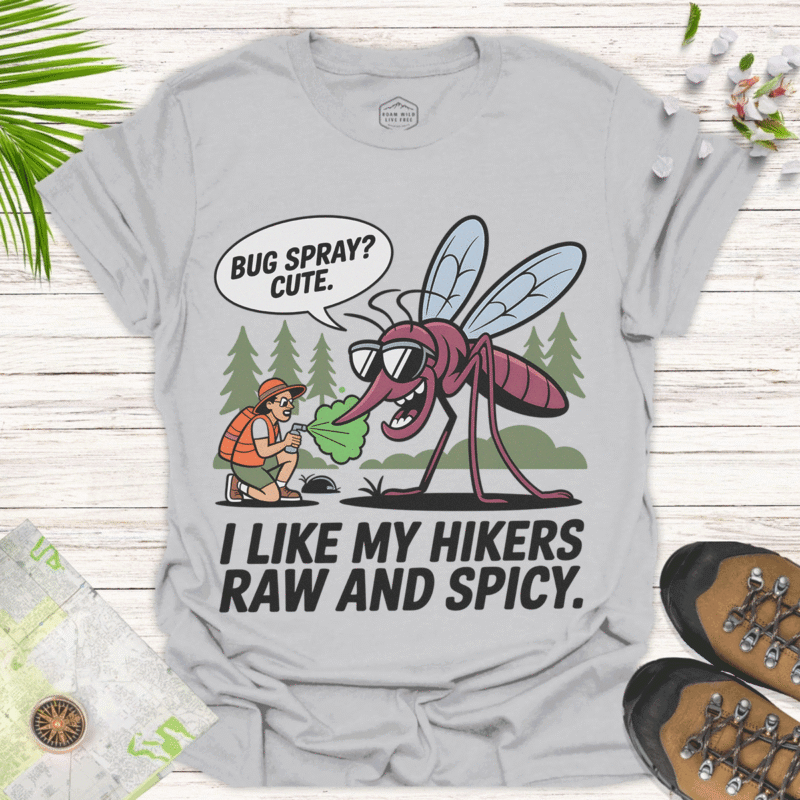 Bug Spray Battle Shirt – Funny Hiking Tee for Campers - ice grey