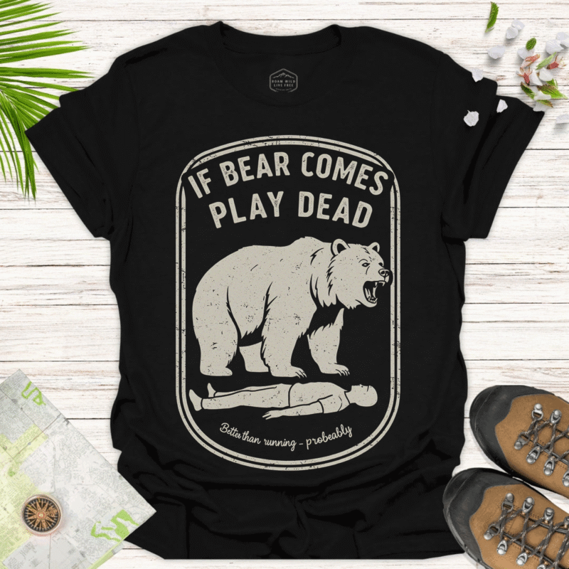 Funny Bear Play Dead Tee – Nature Lover’s Gift - black