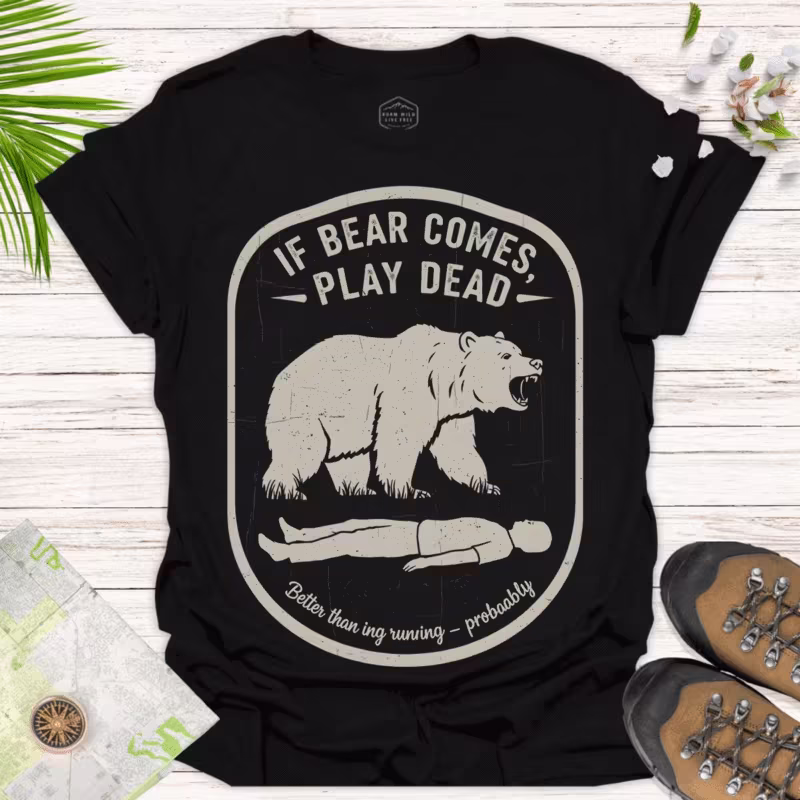 Nature Humor Tee – Play Dead Bear Graphic Shirt
