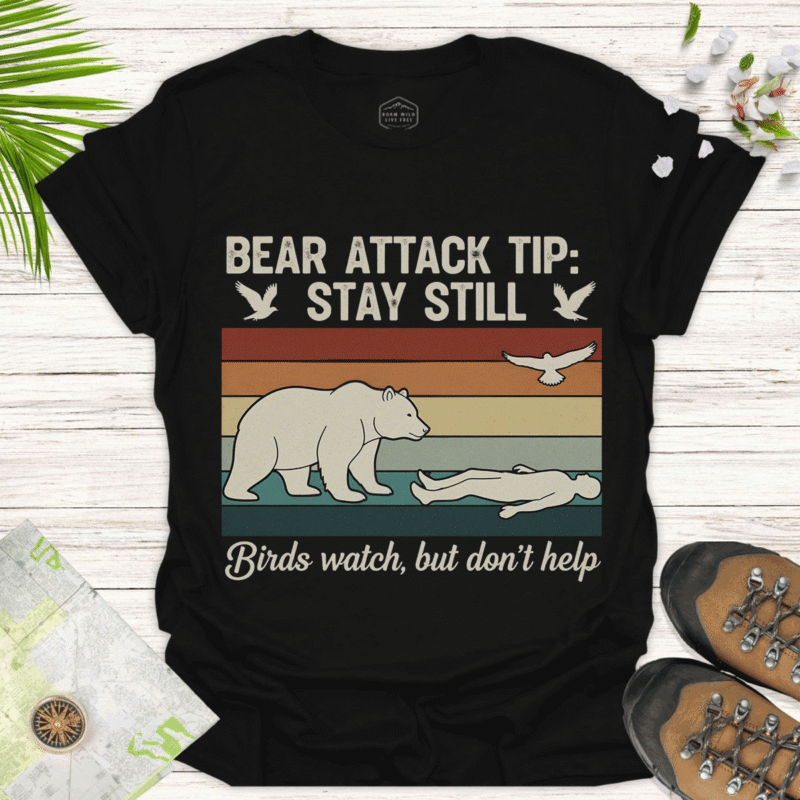Play Dead Bear Humor Tee – Outdoor Fun Gift Shirt - black