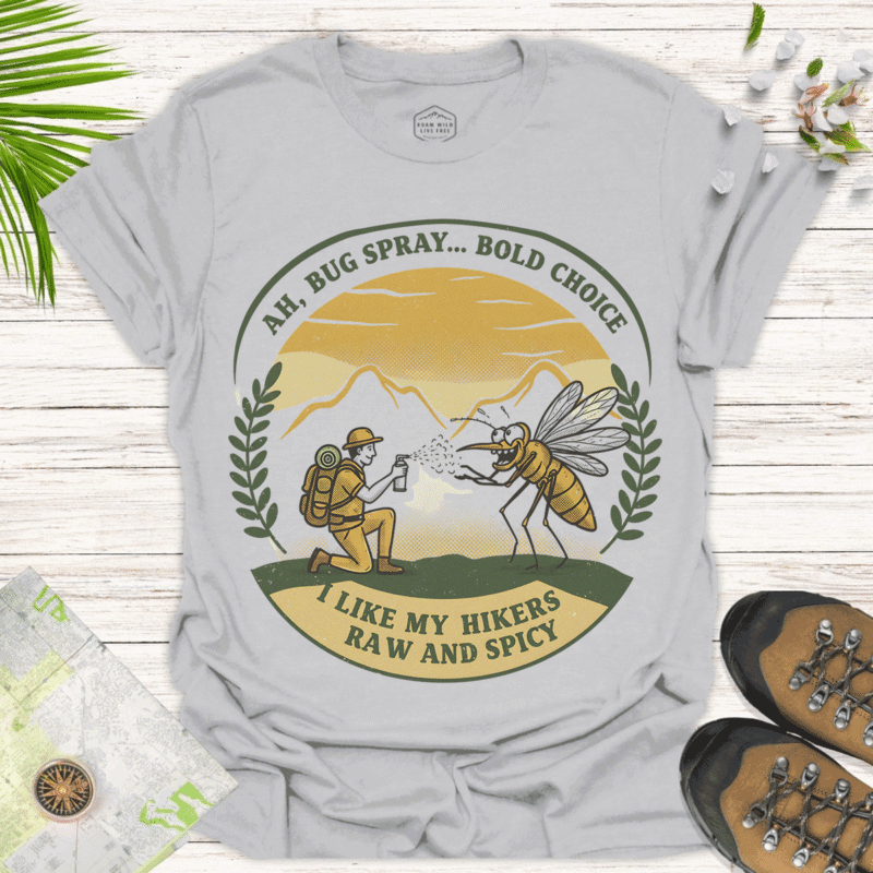 Spray & Pray Tee – Funny Hiking Shirt for Camp Lovers - ice grey